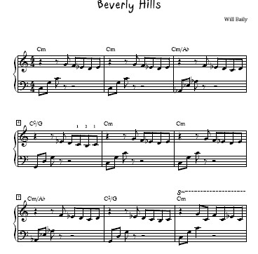Beverly Hills Sheet Music and Sound Files for Piano Students